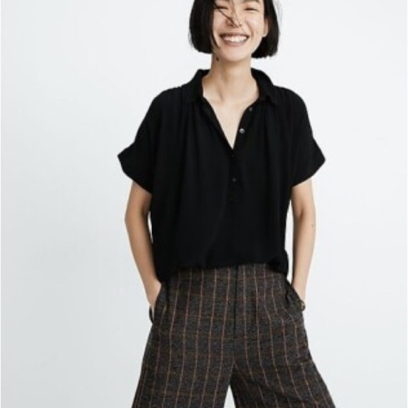 Madewell Black Central Drapey Popover Button Front Shirt | Size Medium - Picture 1 of 11